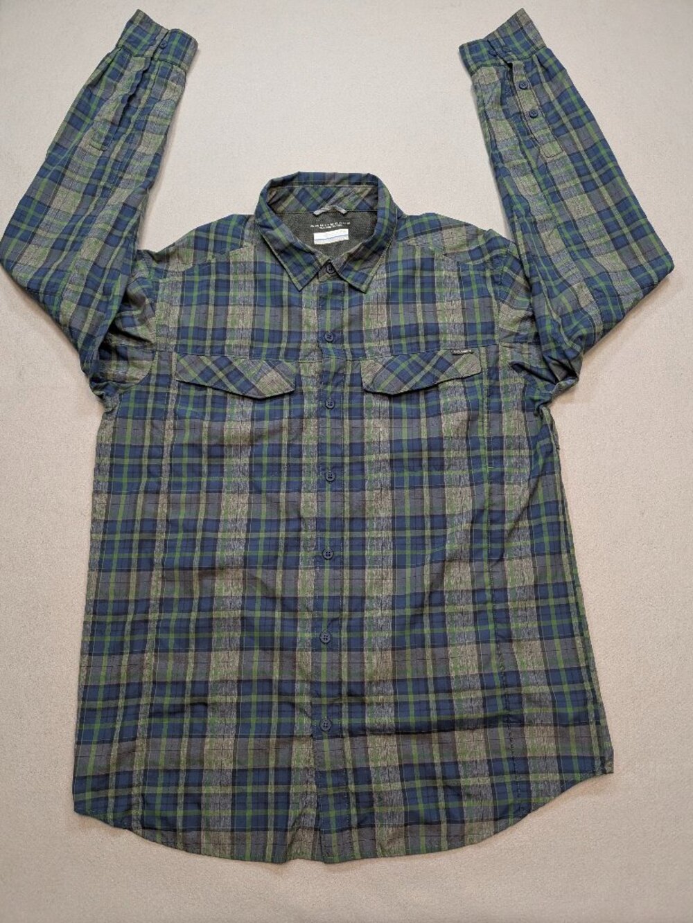 Columbia Omni-Shade Plaid Fishing Hiking Shirt Men's Large UPF